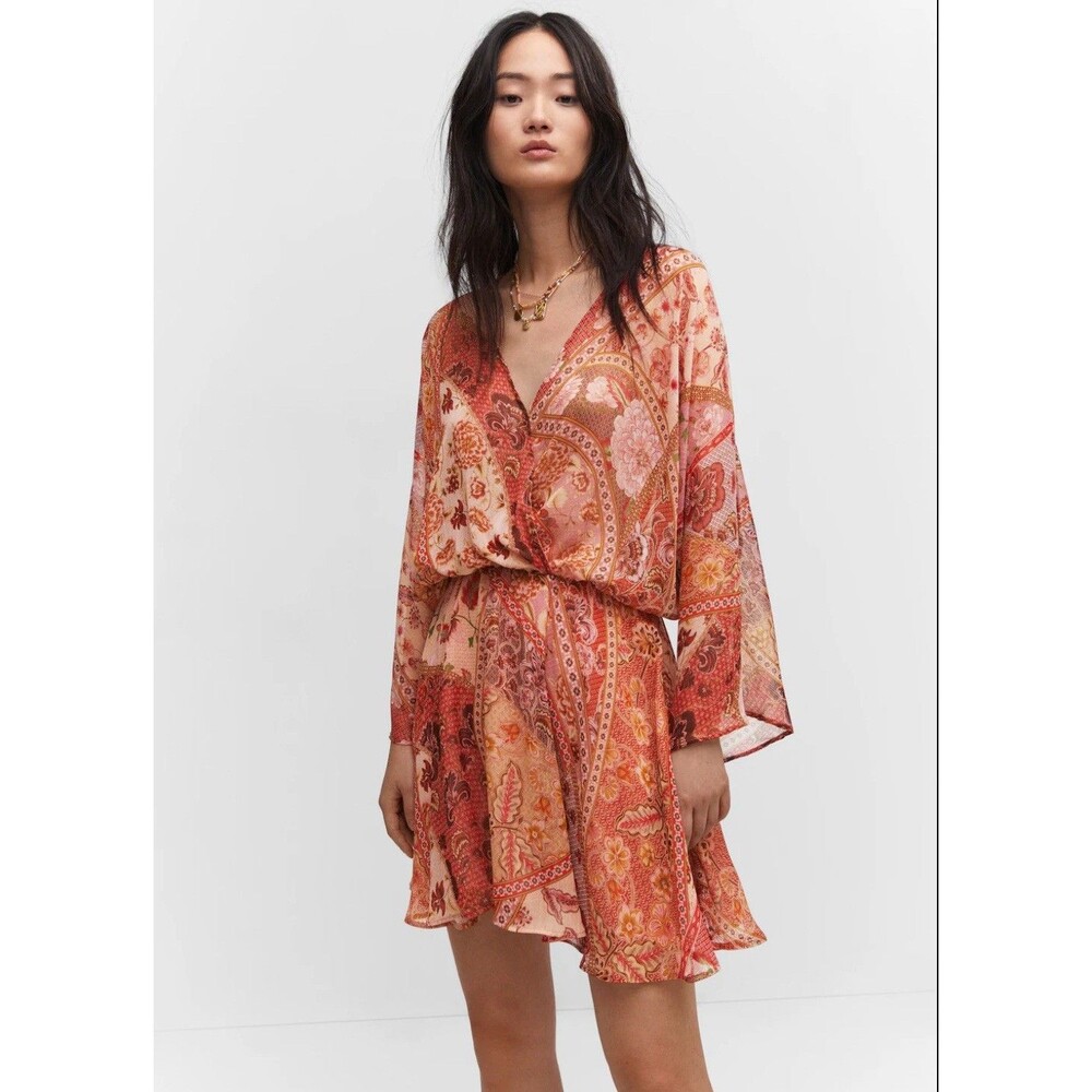 Mango Floral Chiffon Dress Coastal Cowgirl Western Flowy Boho Whimsical S NWT - Picture 6 of 7